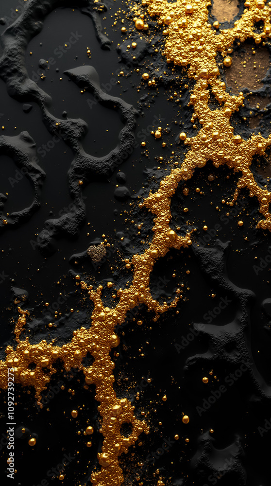 Aufkleber visually striking surface with small gold highlights on a deep black backdrop, adding depth