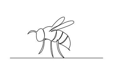 Continuous single line drawing of bee outline isolated vector art illustration 
