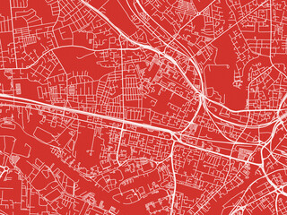 Obraz premium Christmas Map of Salford, United Kingdom in Snowy White on Festive Red Background.