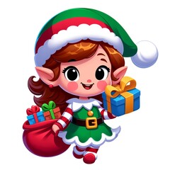 Cartoon Christmas elf. Clipart is a great choice for creating cards, invitations, party supplies and decorations. AI generated.