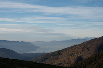Lago Maggioere seen from a nearby Mountain in Switzerland's Ticino region