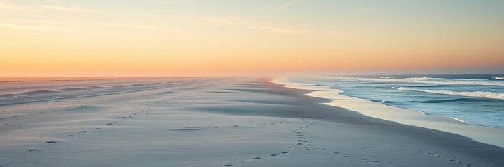 Fototapeta premium Miles of white sandy beaches stretching towards the horizon along the Oregon coast at dawn, beach, oregon coast
