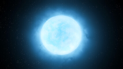 White dwarf in space. Star that has shed its gas shell. Superdense core of the star on a black background.