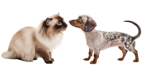 Obraz premium Mixed Breed Cats and Dogs Interaction on Transparent Background