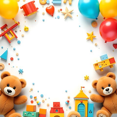 Obraz premium World Children's Day background with toys and balloons, perfect for placing a product or writing greetings or writing invitation