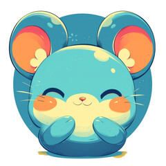 A cute blue cartoon mouse with big ears and a happy expression, designed for children's content.