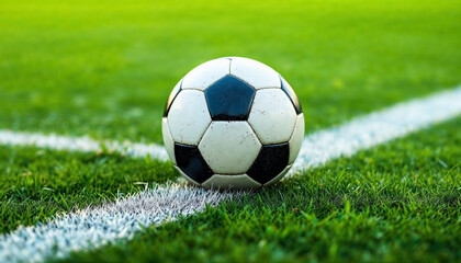 Fototapeta premium Soccer Football on Corner kick line of ball and a soccer field