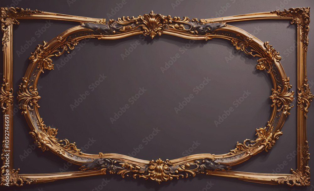 Poster gold framed oval with a black border. the frame is ornate and has a black border