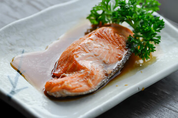 grilled salmon , salmon steak