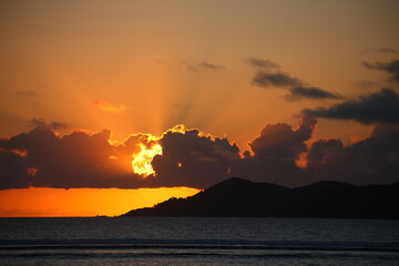 Sunset and sunset glow on the Seychelles Island in Africa