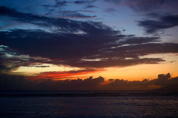 Sunset and sunset glow on the Seychelles Island in Africa