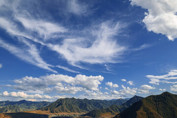 Beautiful autumn landscape Katun river and mountains, famous tourist spot in republic Altai...