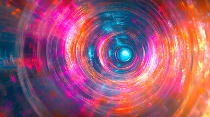 Obraz premium A mesmerizing scene depicting an abstract flight through a retro neon hyper warp space tunnel.