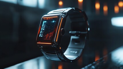 Futuristic Smartwatch Displaying Advanced Data Metrics
