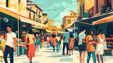 Obraz premium An illustration of a busy market street.