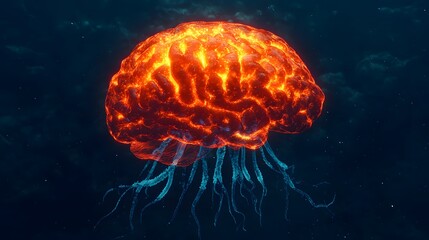 Obraz premium Fiery Brain Neural Network Abstract Mind Glowing Intellect Digital Art