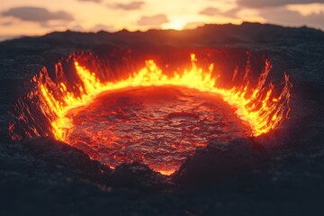 Fiery Volcanic Crater Sunset Lava Flow Inferno Heat