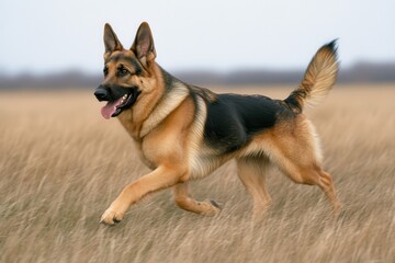 German Shepherd in Action: A muscular German Shepherd running