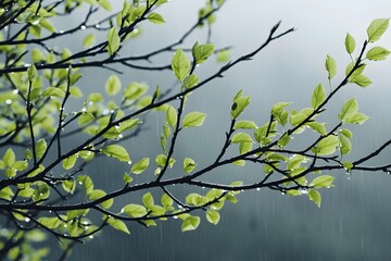 Tranquil Rain  Spring Leaves  Nature Photography  Soft Focus