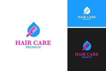 Brush and water droplet hair care logo design template vector illustration idea