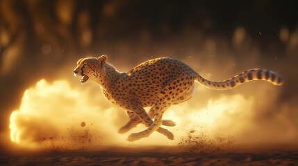 Fototapeta premium Cheetah Running Through Explosion