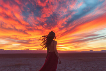 silhouette of woman at sunset
