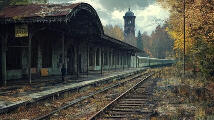 Fototapeta premium Abandoned Train Station in Autumn