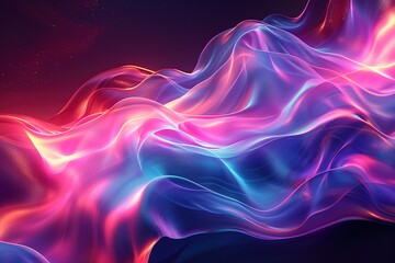 Fototapeta premium Abstract fluid 3d render holographic iridescent neon curved wave in motion dark background. Gradient design element for banners, backgrounds, wallpapers and covers