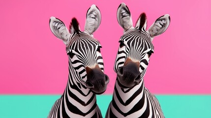 Obraz premium Playful Zebras in Colorful Background