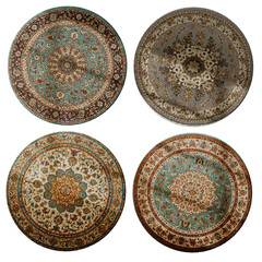 Four different colored rugs with a pattern of flowers