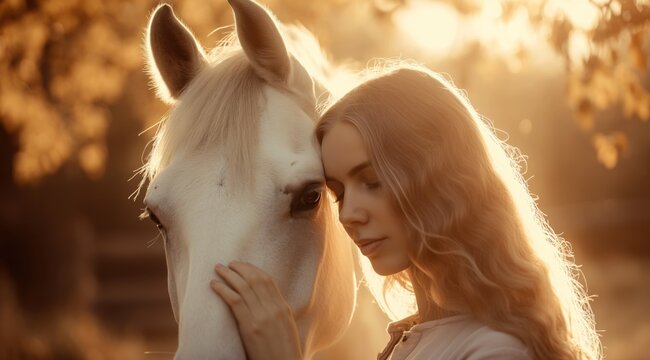 Young Woman with White Horse