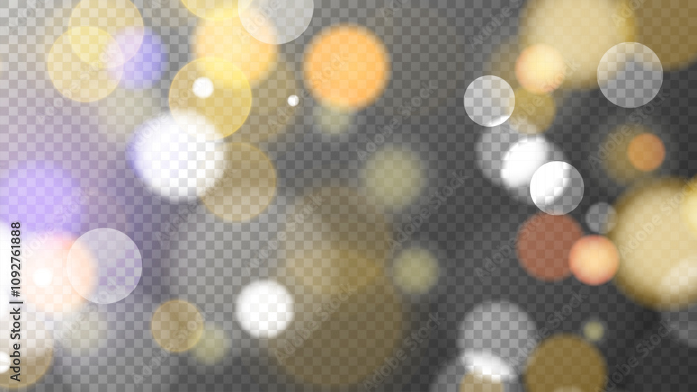 Poster bokeh lights. bright blur light effect. abstract blurred overlay template. transparent background. v