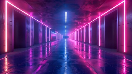 Fototapeta premium Vivid neon lights create an enchanting atmosphere in a dimly lit hallway