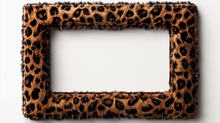 Leopard fur photo frame 3:2, isolated on white