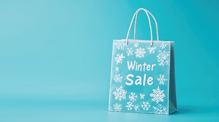 Frosty Blue Shopping Bag Announcing Winter Sale with Snowflake Design