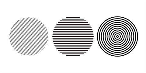 Black concentric circle set. Sonar or sound wave ring collection. Dotted and linear epicentre, target, radar icon concept. Ripple radial signal or vibration elements.