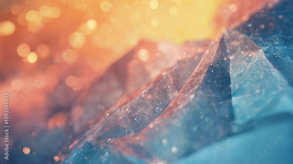 Poster abstract crystalline structure with a warm bokeh effect, creating a mix of geometric shapes and glow