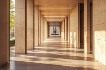 Fototapeta premium 明るい窓のあるモダンな建物の廊下