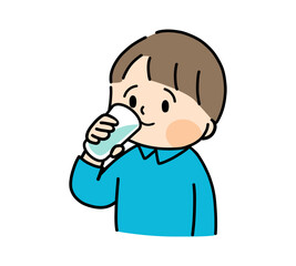 Obraz premium コップで水を飲む子供のイラスト