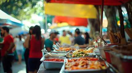 Vibrant Urban Scene of a Brazilian Street Food Vendor with Community Engagement and Culture