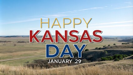 Celebrate kansas day on january 29 with scenic prairie views and festive text design