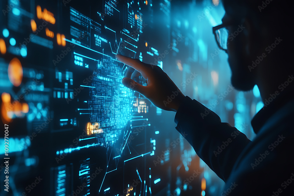 Wall mural exploring the digital frontier: a futuristic vision of interactive technology and global networks
