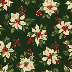 Series of christmas floral patterns in retro vintage classical style