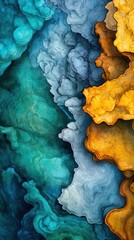 Obraz premium Abstract fluid art with vibrant blue and orange swirls creates a dynamic visual flow, AI
