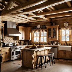 interior design of a rustic log cabin