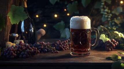 Craft beer tasting event rustic vineyard food photography cozy atmosphere close-up beverage appreciation