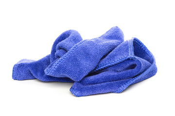 Blue duster microfiber cloth used for cleaning isolated on white background