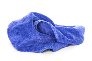 Blue duster microfiber cloth used for cleaning isolated on white background