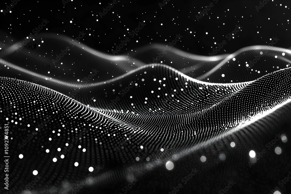 Poster dynamic waves of light create an abstract digital landscape