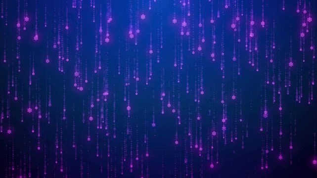 Abstract falling snowflake rain glamor Merry Christmas background. Xmas lights HD animation with particles. Motion background in 4k.